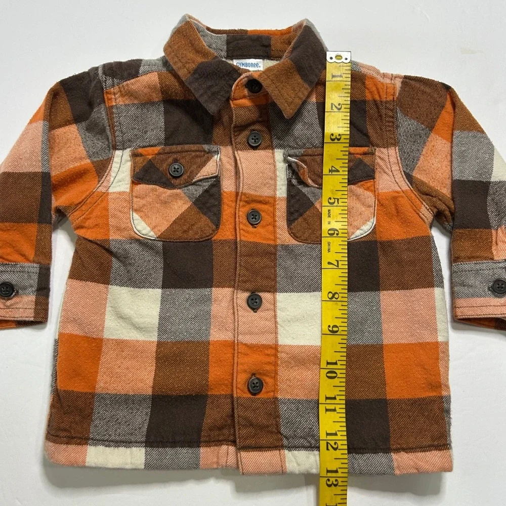 Gymboree Boys Plaid Flannel Shirt‎ Orange Brown Cream Gray Size 12-18 Months